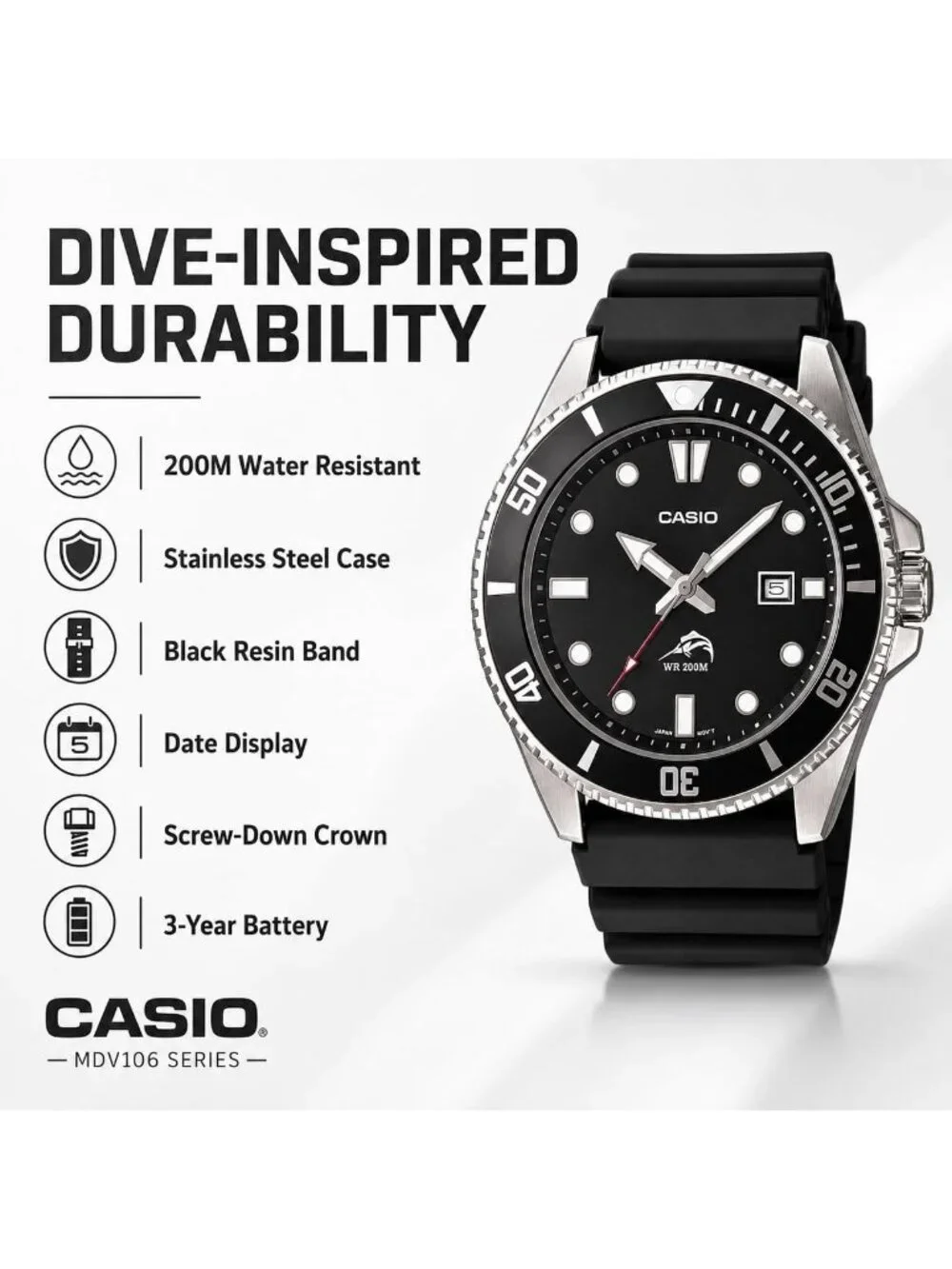 Unisex Black Stainless Steel Case Resin Band 2 Hand Analog Date Display Watches